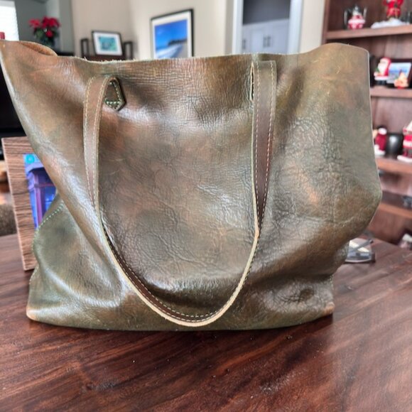 Floto Italian Leather Tote Green Patina Made in Tuscany - Picture 11 of 13